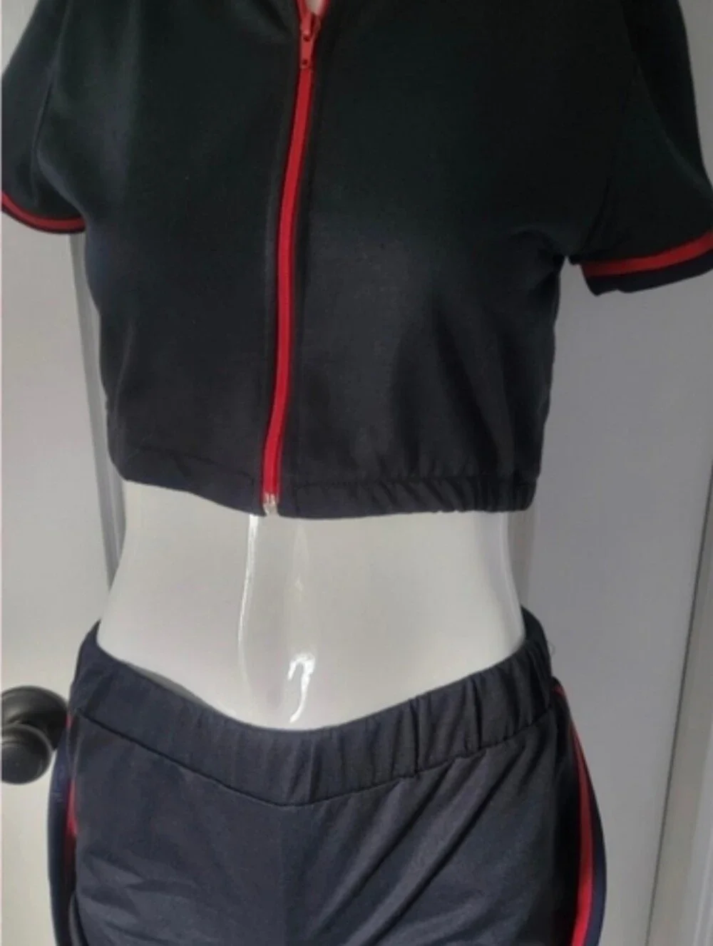 New Black & Red Stripes Short Sleeve Hoodie & Shorts Set